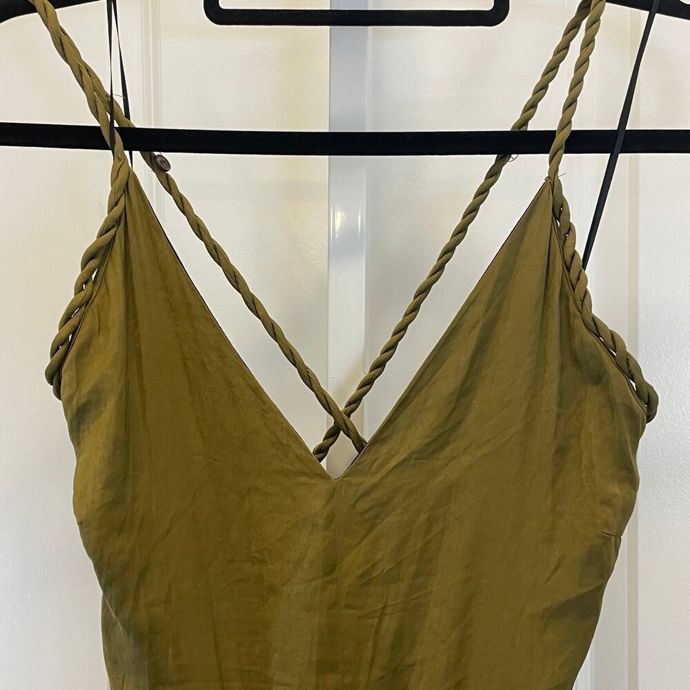 NWT Zara V-Neck Sleeveless Boho Jumpsuit- Women Size S - Olive Green